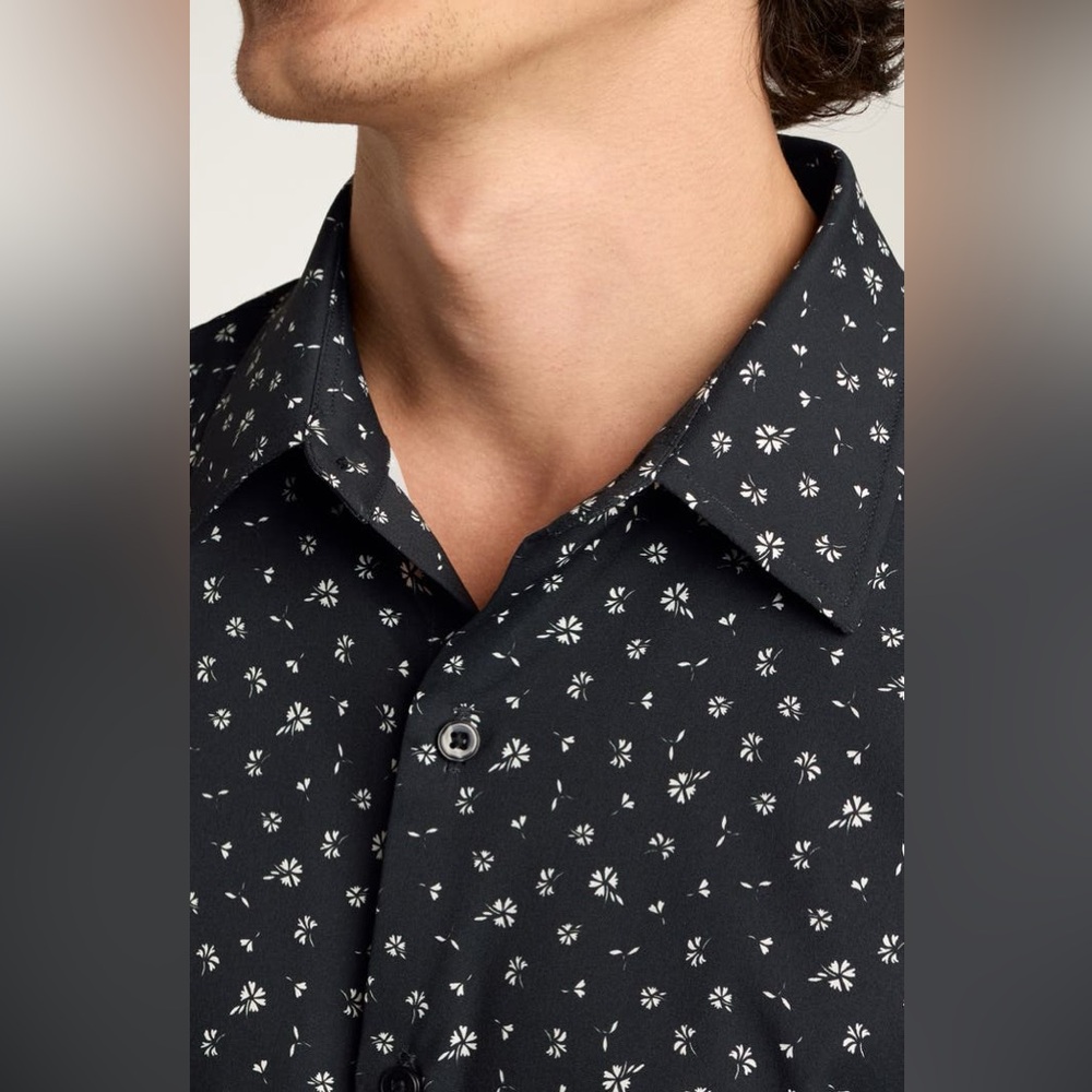 Bonobos Tech Floral Short Sleeve Performance Button-Up Shirt Black Floral XXL - Picture 4 of 16